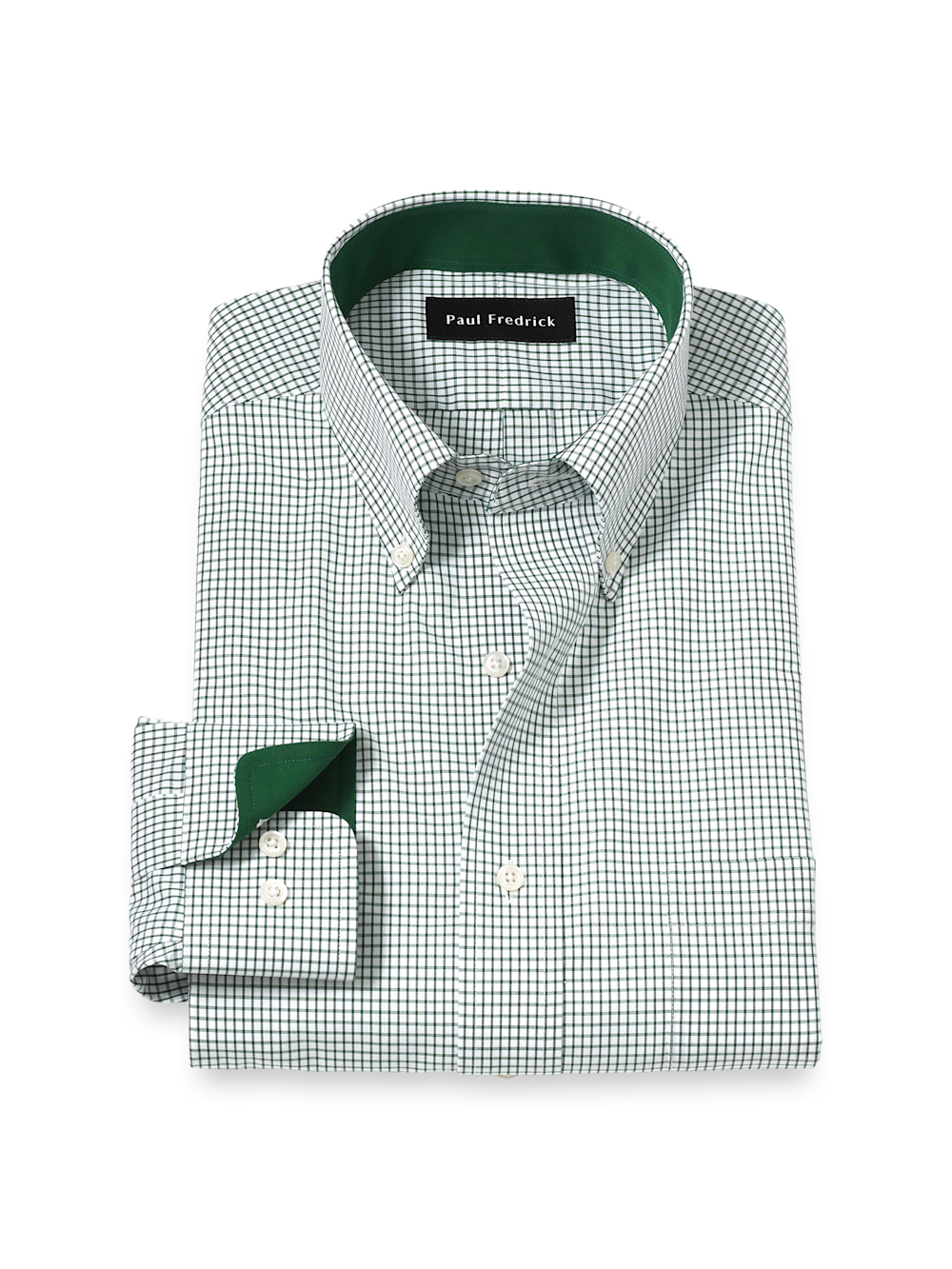 Product Image of Non-iron Cotton Check Dress Shirt With Contrast Trim-Green/White