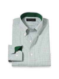 Non-Iron Cotton Check Dress Shirt With Contrast Trim - Green/white