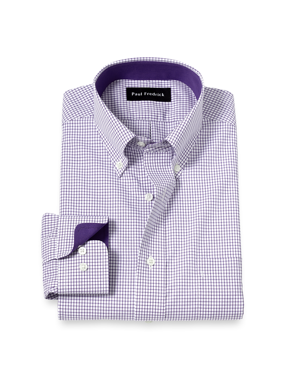 Product Image of Non-iron Cotton Check Dress Shirt With Contrast Trim-Purple/White