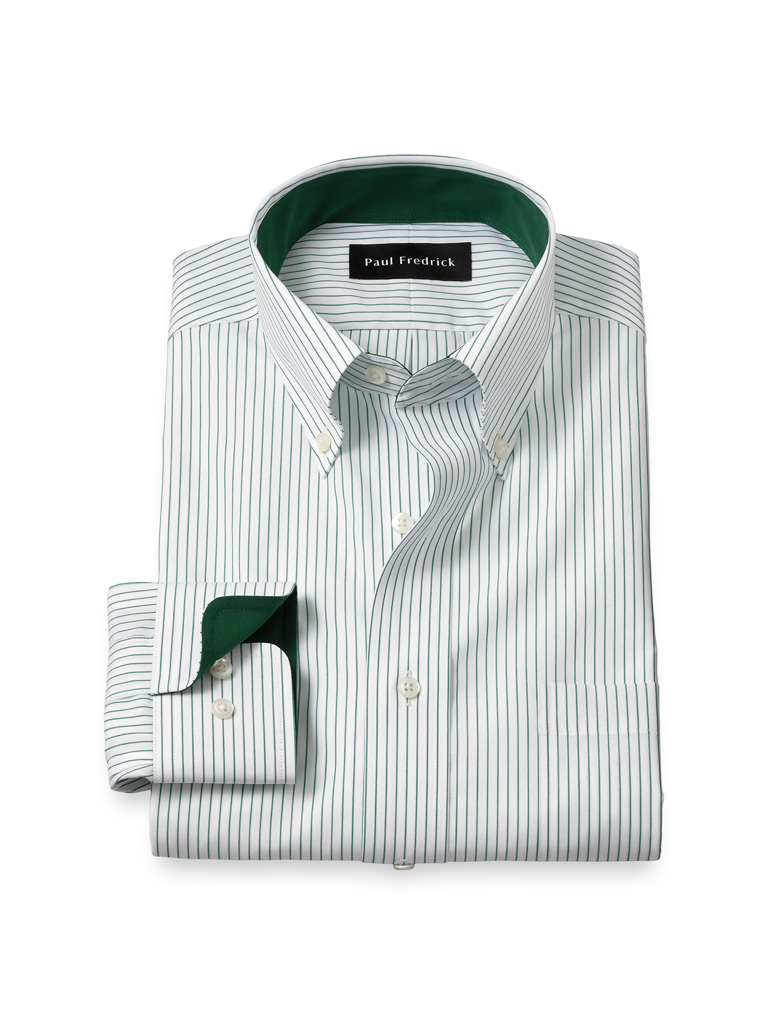 Product Image of Non-iron Cotton Stripe Dress Shirt With Contrast Trim-Green