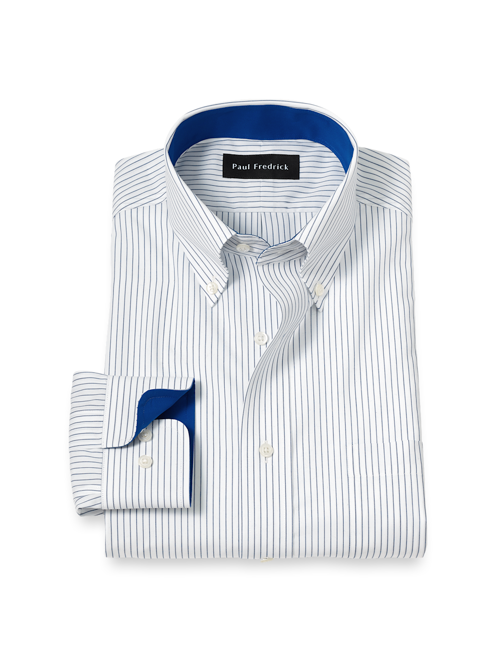 Product Image of Non-iron Cotton Stripe Dress Shirt With Contrast Trim-Cobalt