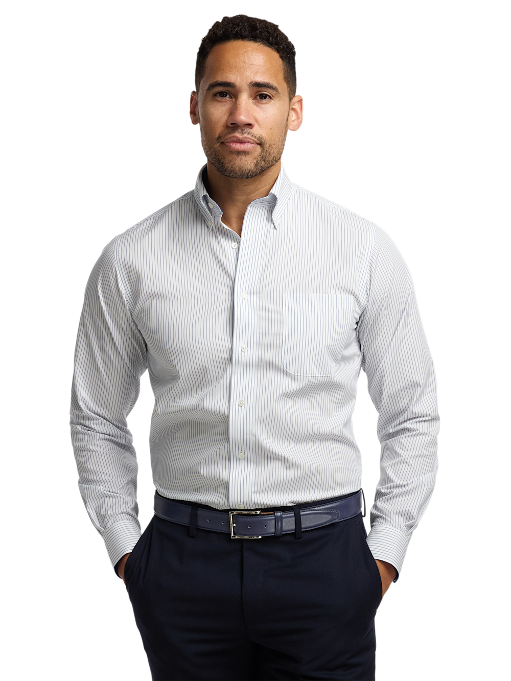 Alternate Image of Non-iron Cotton Stripe Dress Shirt With Contrast Trim-1