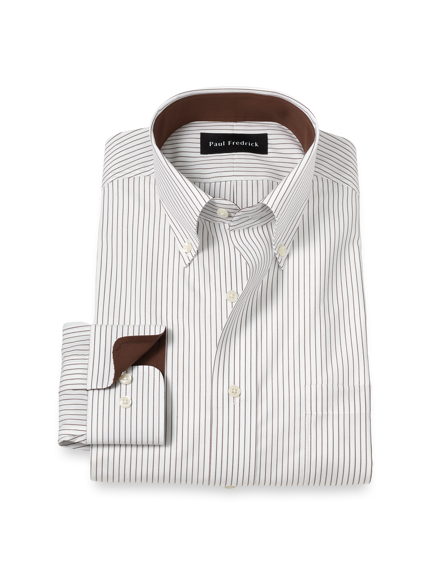 Product Image of Non-iron Cotton Stripe Dress Shirt With Contrast Trim-Brown