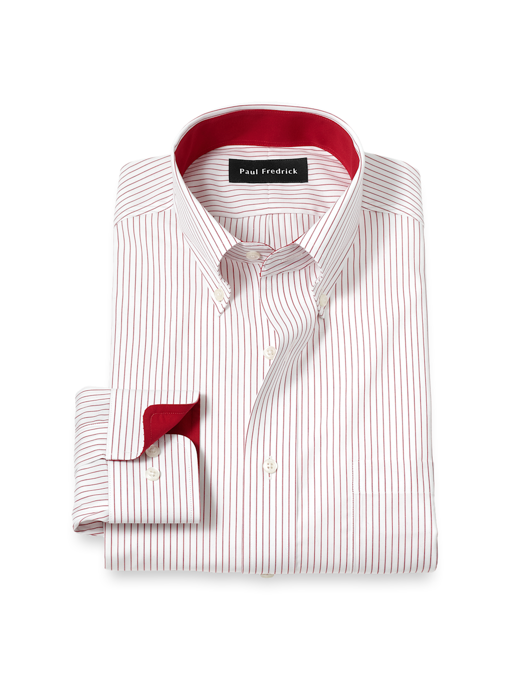 Product Image of Non-iron Cotton Stripe Dress Shirt With Contrast Trim-Red