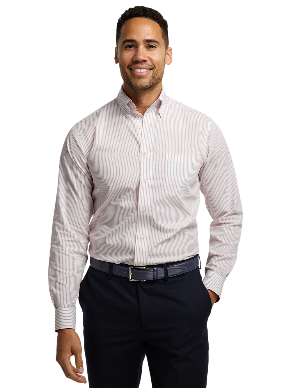 Alternate Image of Non-iron Cotton Stripe Dress Shirt With Contrast Trim-1