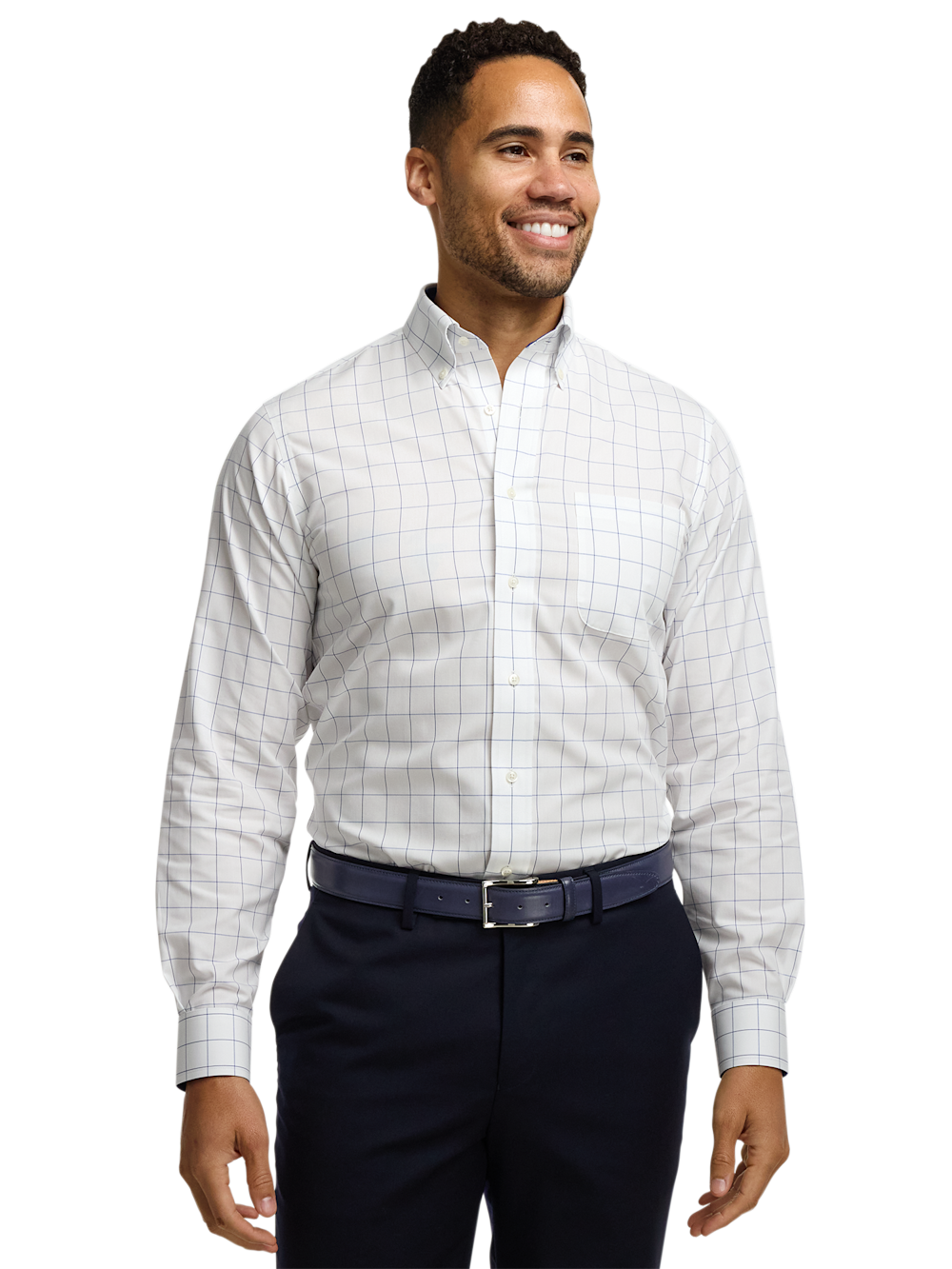 Alternate Image of Non-iron Cotton Windowpane Dress Shirt With Contrast Trim-1