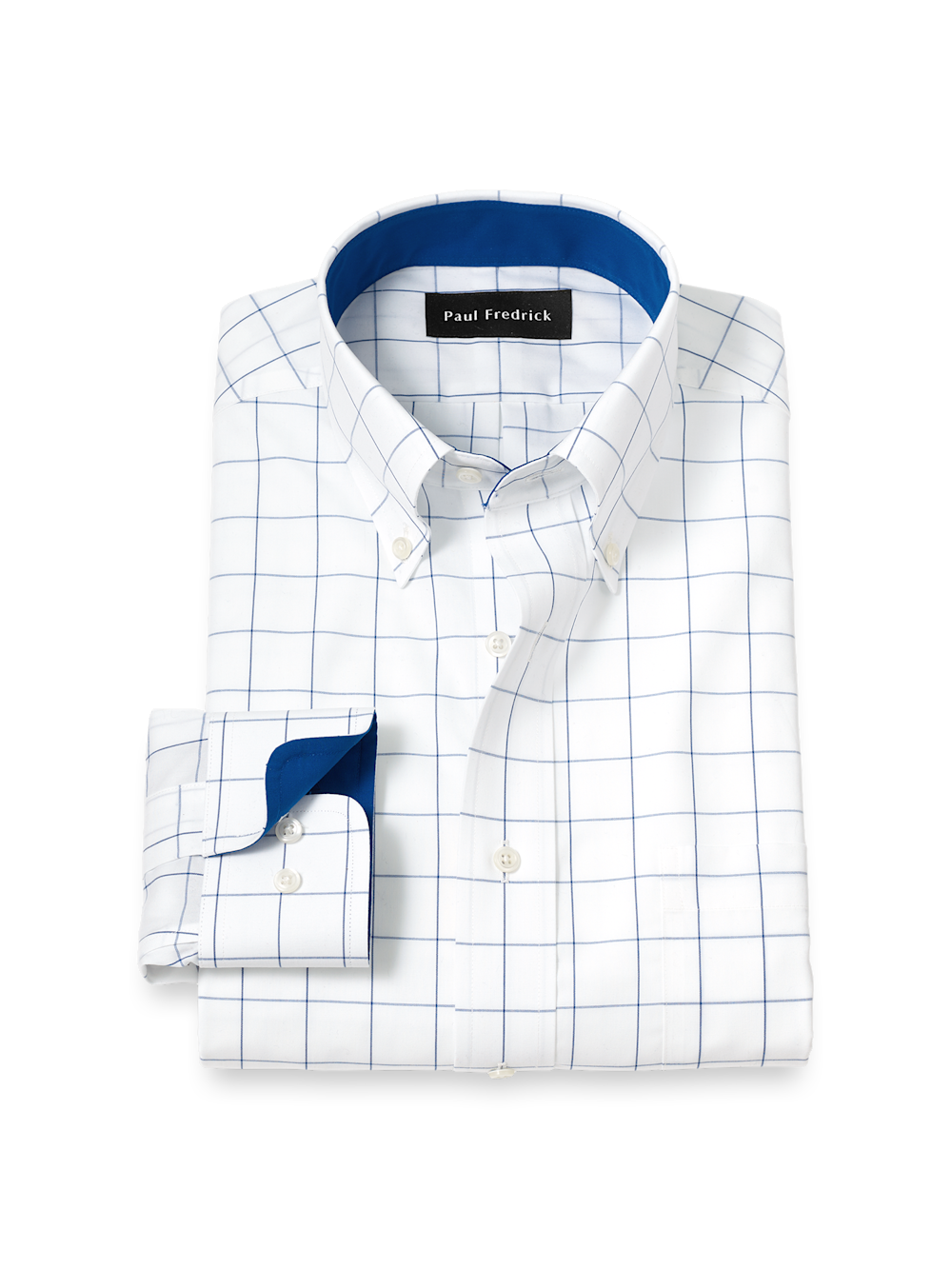 Product Image of Non-iron Cotton Windowpane Dress Shirt With Contrast Trim-Cobalt