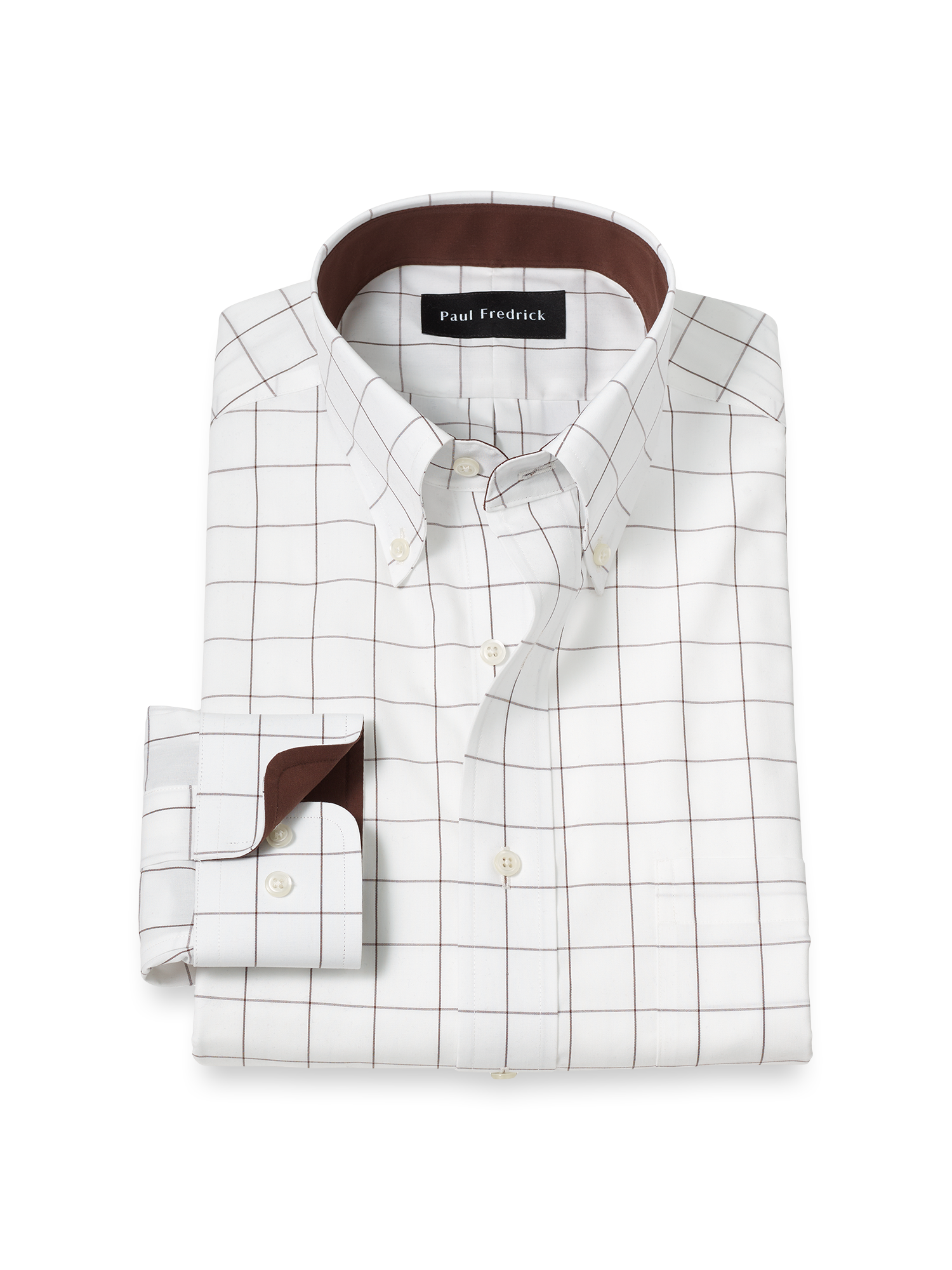 Product Image of Non-iron Cotton Windowpane Dress Shirt With Contrast Trim-Brown