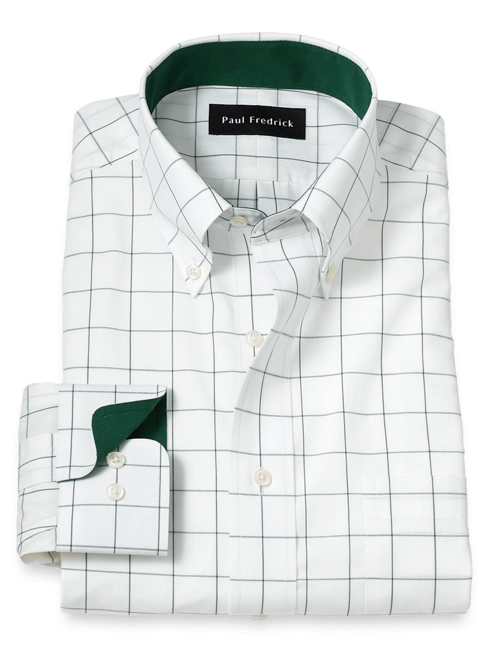 Product Image of Non-iron Cotton Windowpane Dress Shirt With Contrast Trim-Green