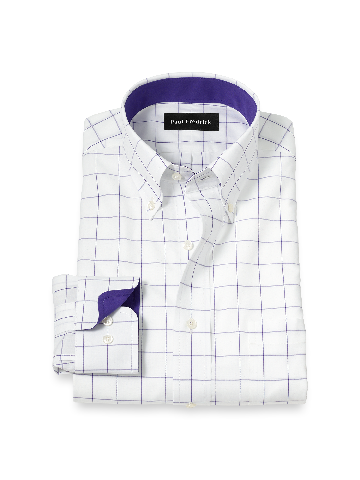 Product Image of Non-iron Cotton Windowpane Dress Shirt With Contrast Trim-Purple