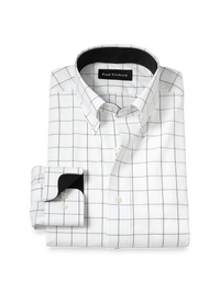Non-Iron Cotton Windowpane Dress Shirt With Contrast Trim - Black