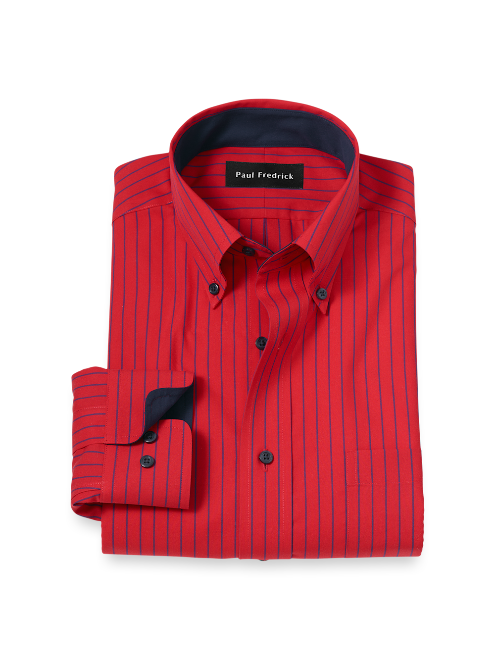 Product Image of Non-iron Cotton Stripe Dress Shirt With Contrast Trim-Red