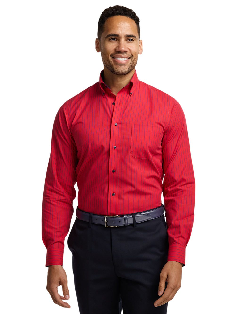 Alternate Image of Non-iron Cotton Stripe Dress Shirt With Contrast Trim-1