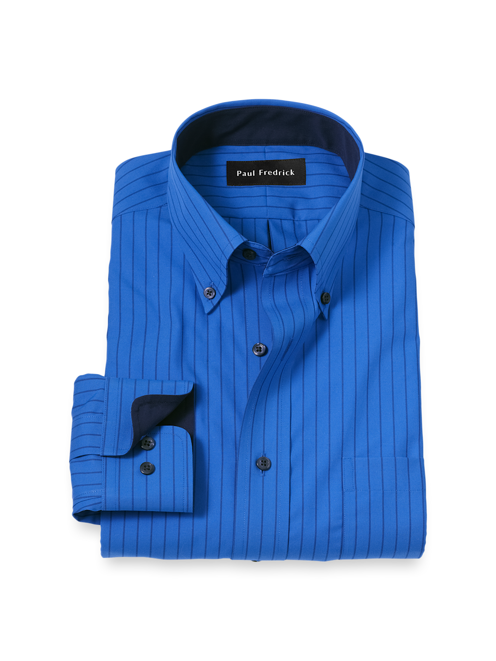 Product Image of Non-iron Cotton Stripe Dress Shirt With Contrast Trim-Blue