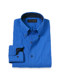 Non-Iron Cotton Stripe Dress Shirt With Contrast Trim - Blue