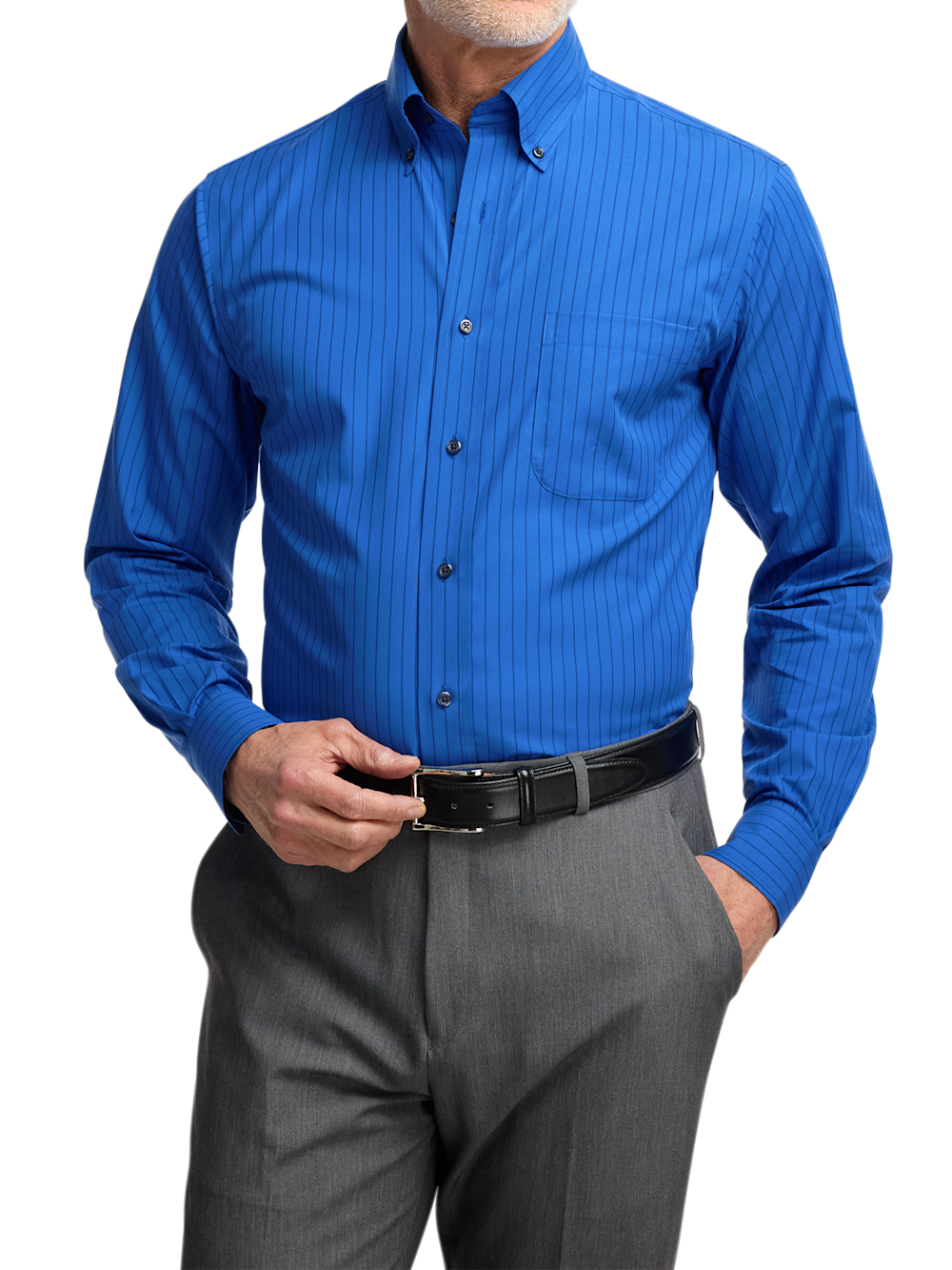 Alternate Image of Non-iron Cotton Stripe Dress Shirt With Contrast Trim-1