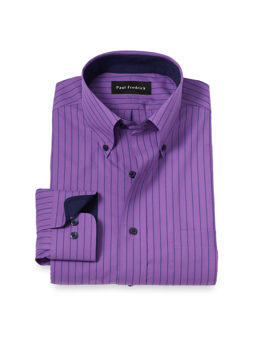 Product Image of Non-iron Cotton Stripe Dress Shirt With Contrast Trim-Purple