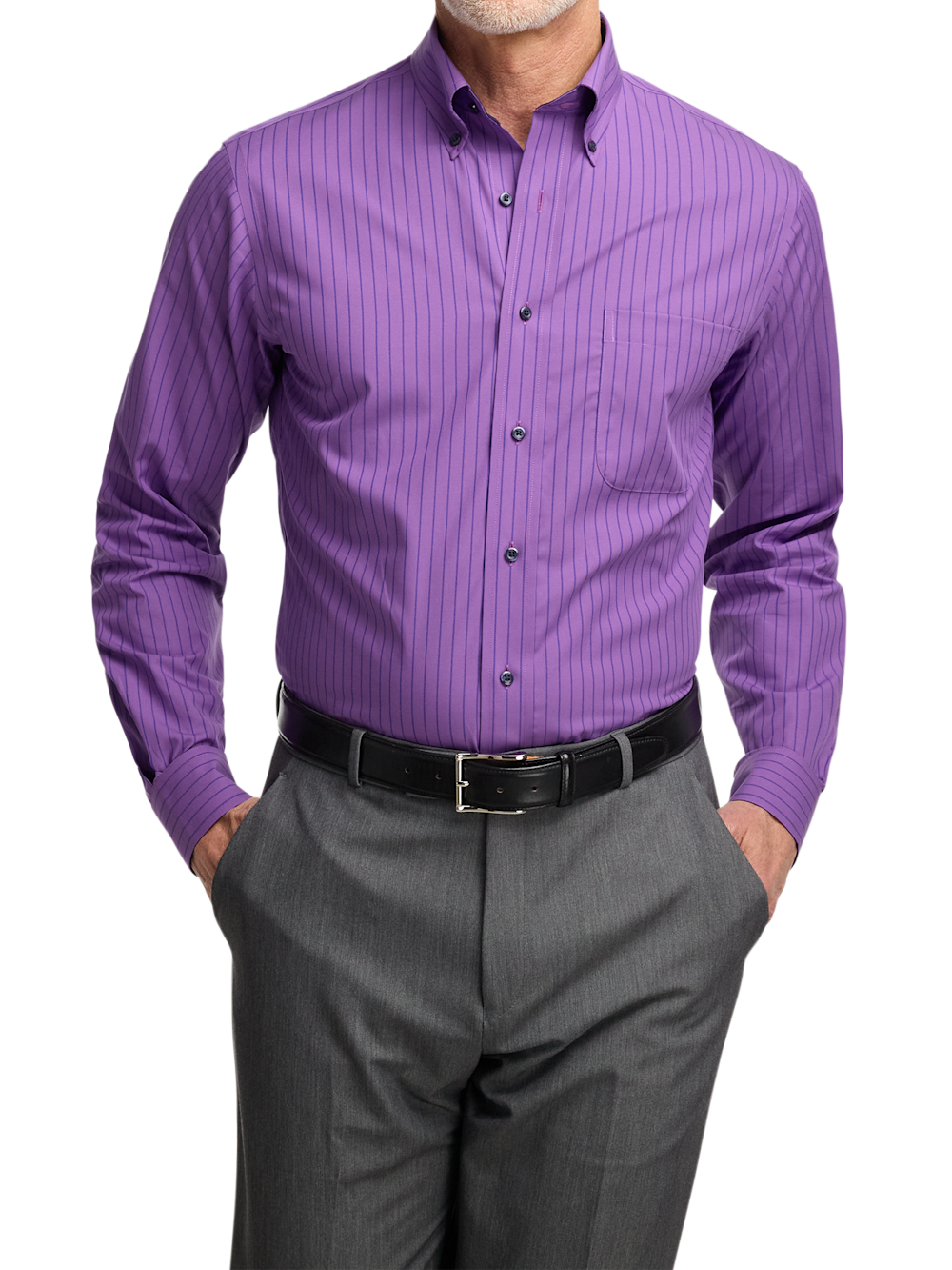 Alternate Image of Non-iron Cotton Stripe Dress Shirt With Contrast Trim-1