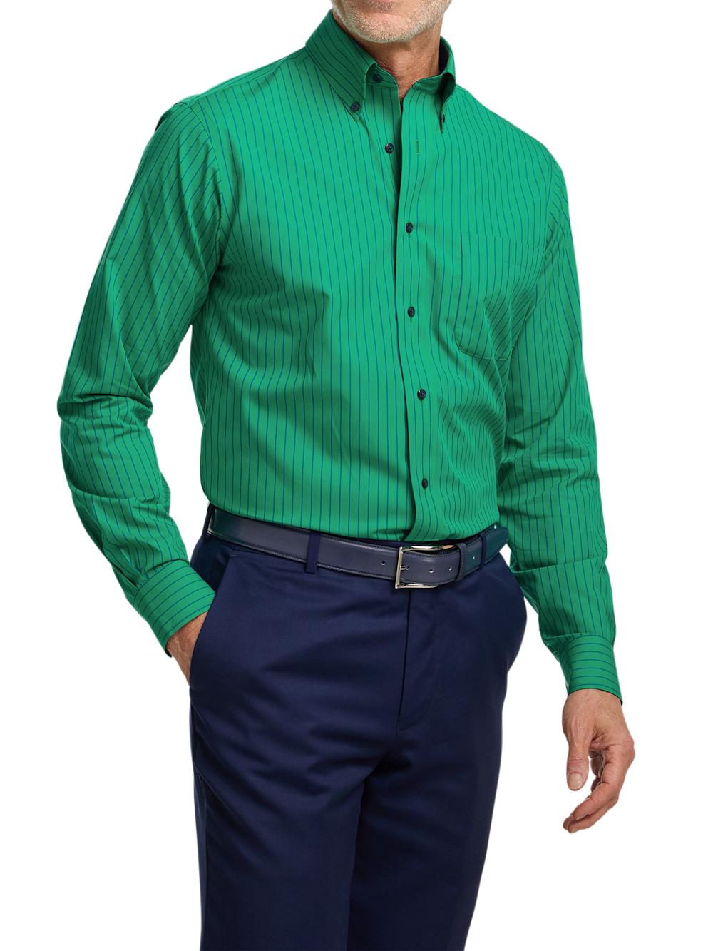 Alternate Image of Non-iron Cotton Stripe Dress Shirt With Contrast Trim-1