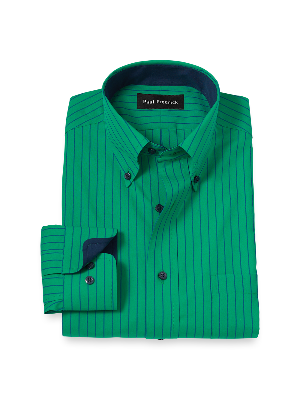 Product Image of Non-iron Cotton Stripe Dress Shirt With Contrast Trim-Green
