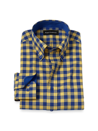 Non-Iron Cotton Gingham Dress Shirt With Contrast Trim - Blue/yellow