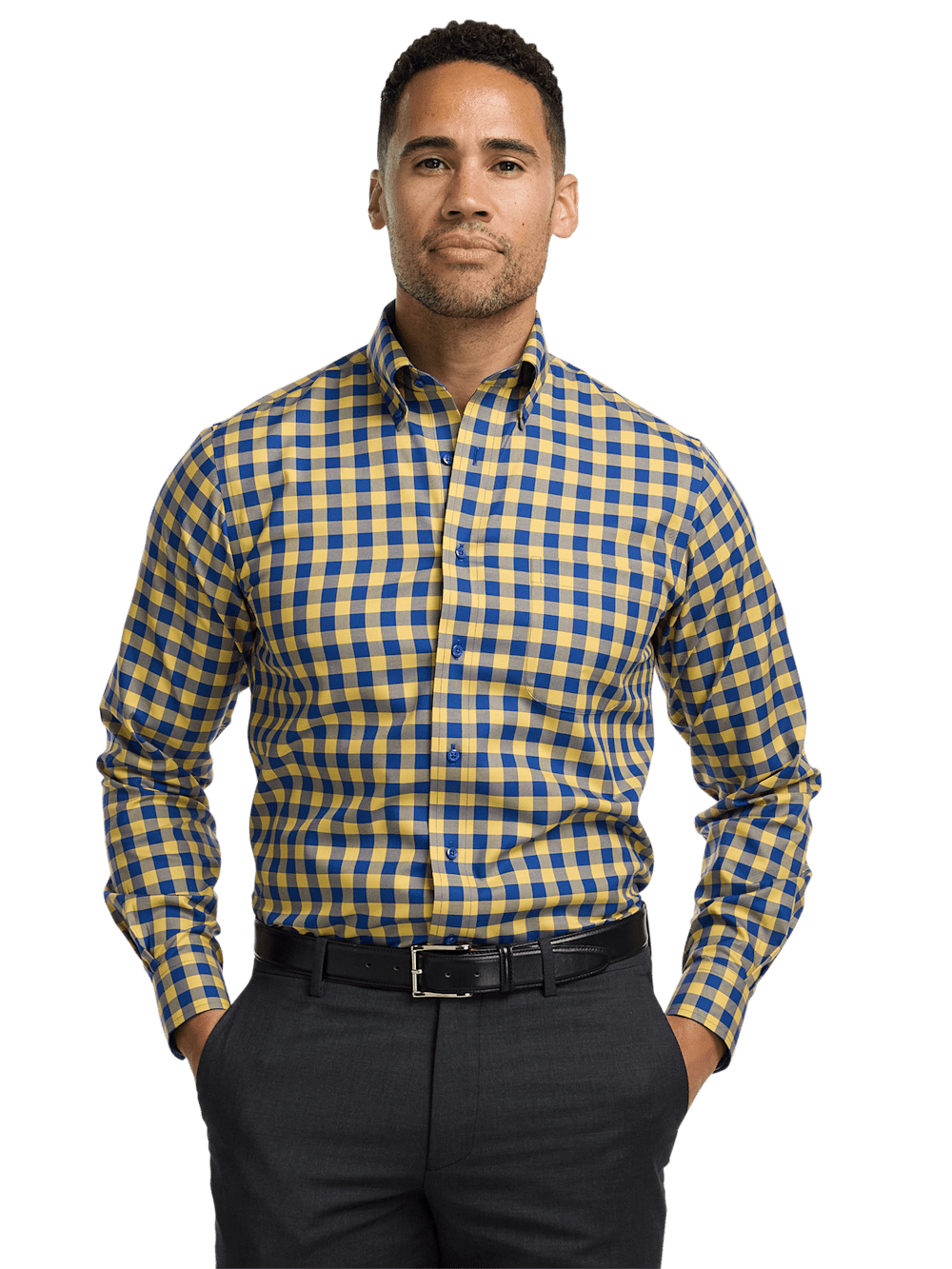 Alternate Image of Non-iron Cotton Gingham Dress Shirt With Contrast Trim-1