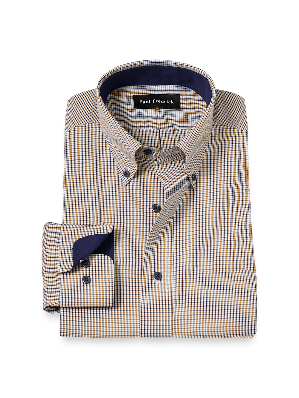 Product Image of Non-iron Cotton Check Dress Shirt With Contrast Trim-Navy/Gold