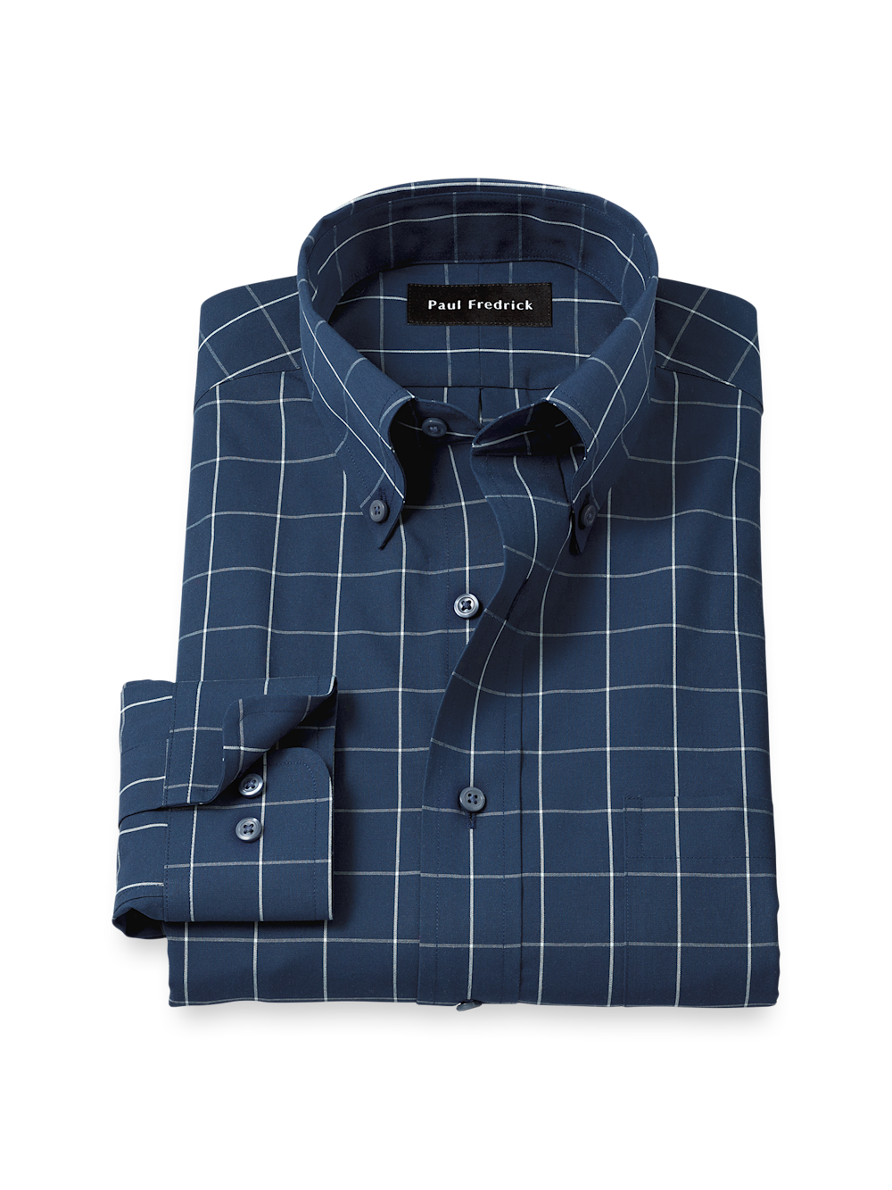 Product Image of Non-iron Cotton Windowpane Dress Shirt-Navy
