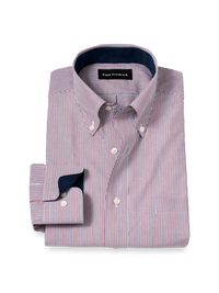 Non-Iron Cotton Stripe Dress Shirt With Contrast Trim - Red