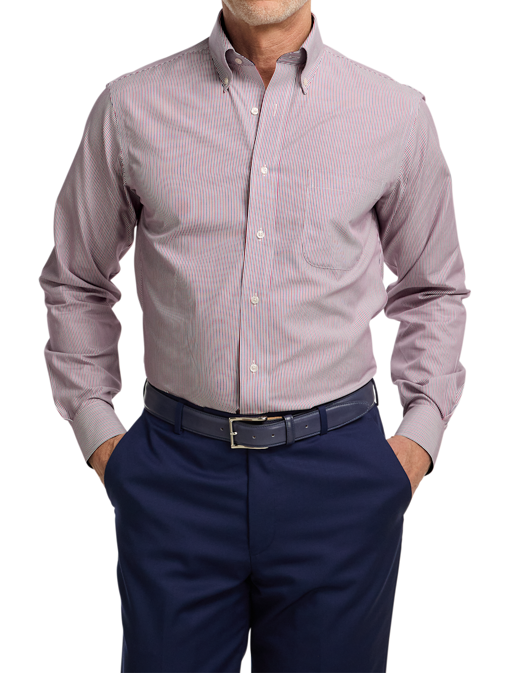 Alternate Image of Non-iron Cotton Stripe Dress Shirt With Contrast Trim-1