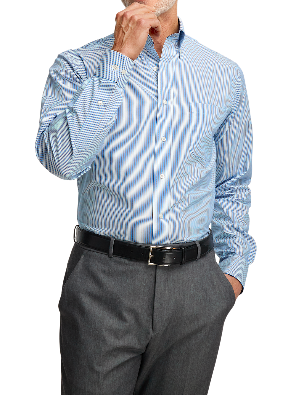 Alternate Image of Non-iron Cotton Stripe Dress Shirt With Contrast Trim-1