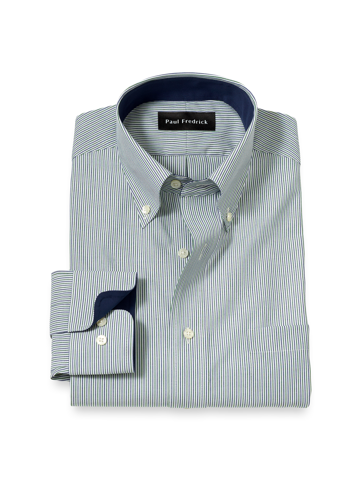Product Image of Non-iron Cotton Stripe Dress Shirt With Contrast Trim-Green