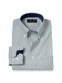 Non-Iron Cotton Stripe Dress Shirt With Contrast Trim - Green