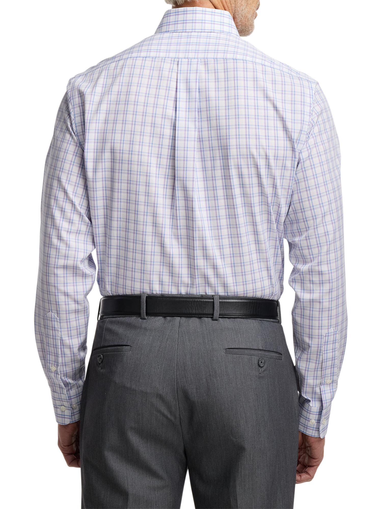 Non-Iron Cotton Plaid Dress Shirt With Contrast Trim - Blue/purple