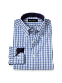 Non-Iron Cotton Plaid Dress Shirt With Contrast Trim - Blue
