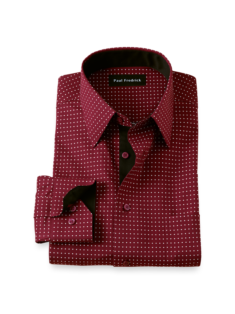 Product Image of Comfort Stretch Non-iron Dot Dress Shirt With Contrast Trim-Burgundy