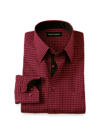 Comfort Stretch Non-Iron Dot Dress Shirt With Contrast Trim - Burgundy