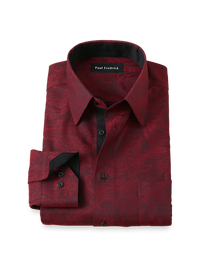 Comfort Stretch Non-Iron Paisley Dress Shirt With Contrast Trim - Burgundy