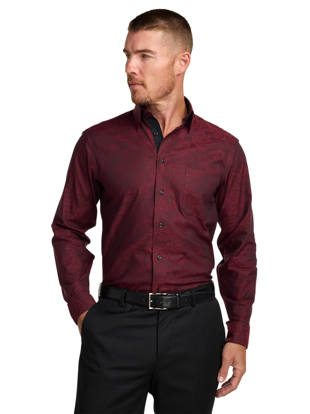 Alternate Image of Comfort Stretch Non-iron Paisley Dress Shirt With Contrast Trim-1