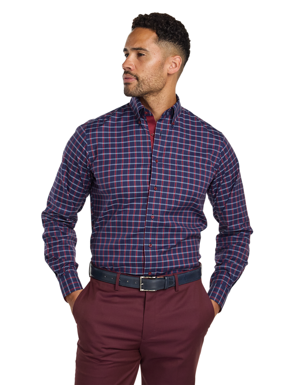 Alternate Image of Comfort Stretch Non-iron Plaid Dress Shirt With Contrast Trim-1