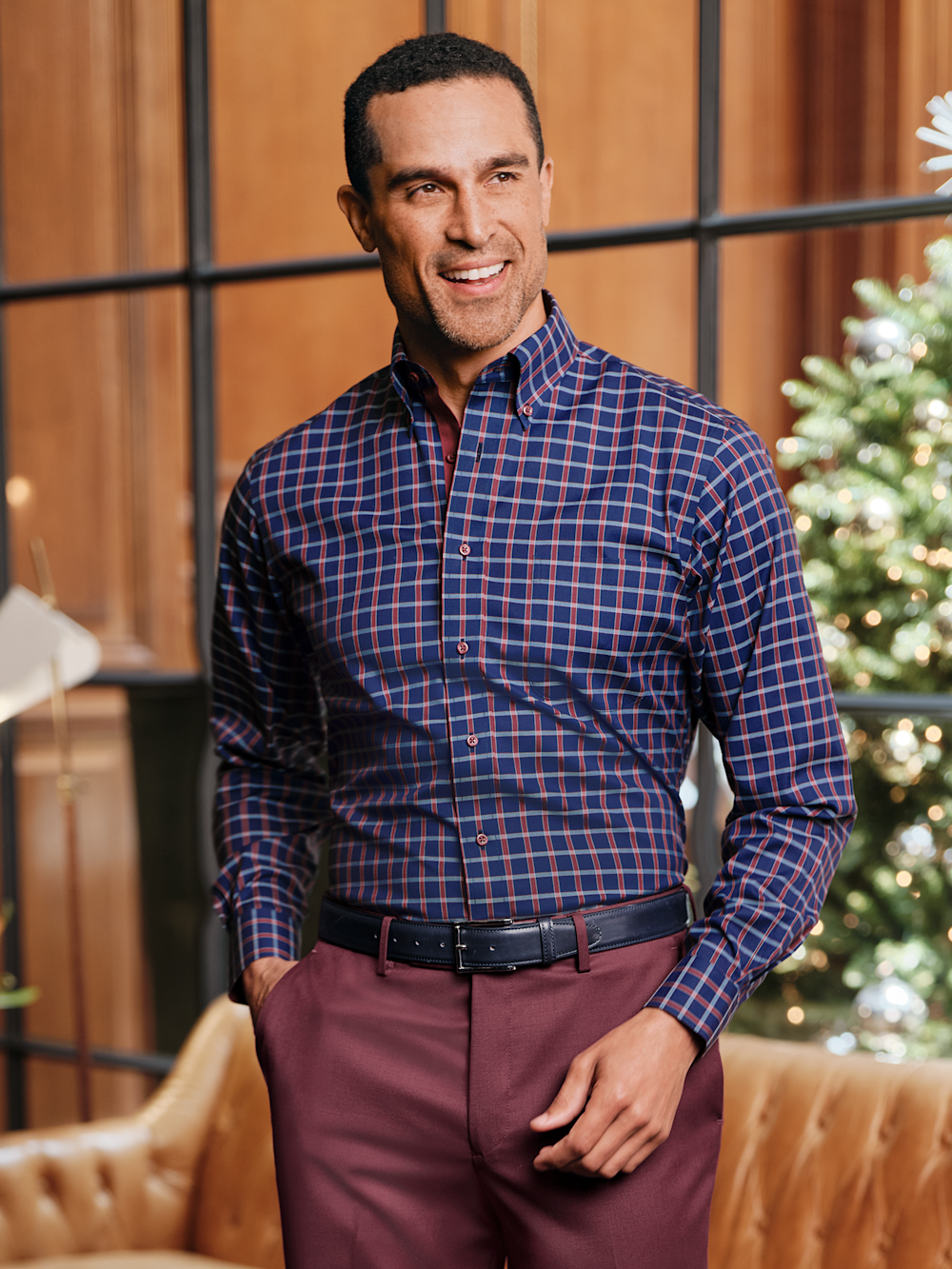 Alternate Image of Comfort Stretch Non-iron Plaid Dress Shirt With Contrast Trim-7
