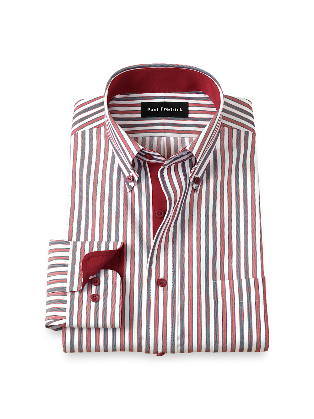 Product Image of Comfort Stretch Non-iron Stripe Dress Shirt With Contrast Trim-Navy/Red