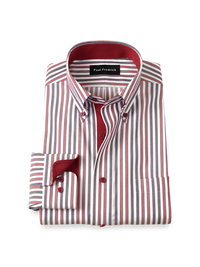 Comfort Stretch Non-Iron Stripe Dress Shirt With Contrast Trim - Navy/red