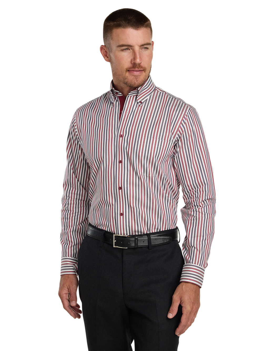 Alternate Image of Comfort Stretch Non-iron Stripe Dress Shirt With Contrast Trim-1