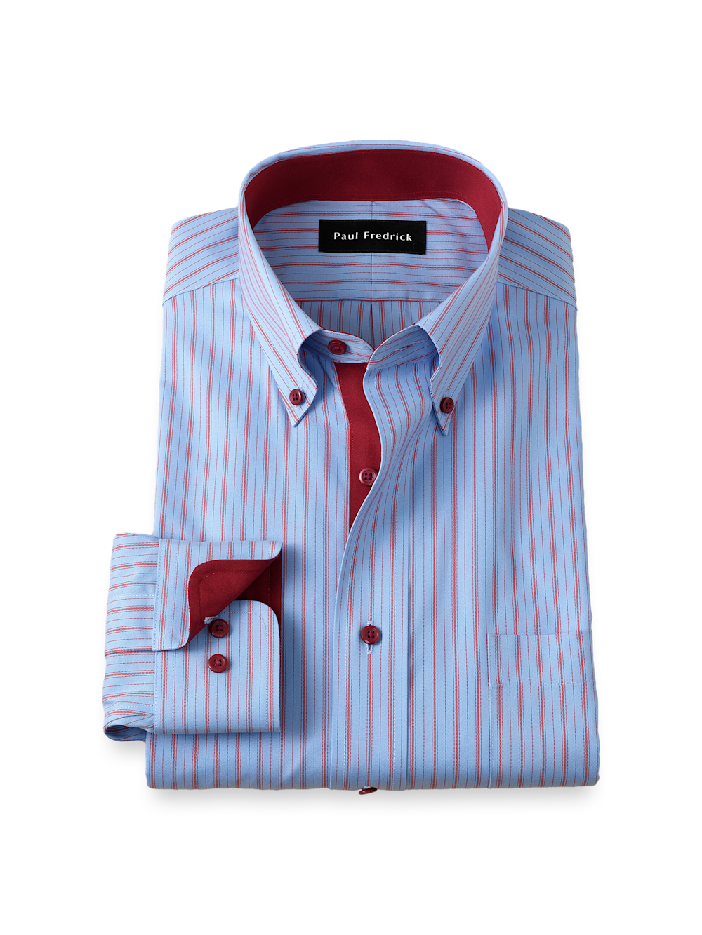 Product Image of Comfort Stretch Non-iron Stripe Dress Shirt With Contrast Trim-Blue/Red