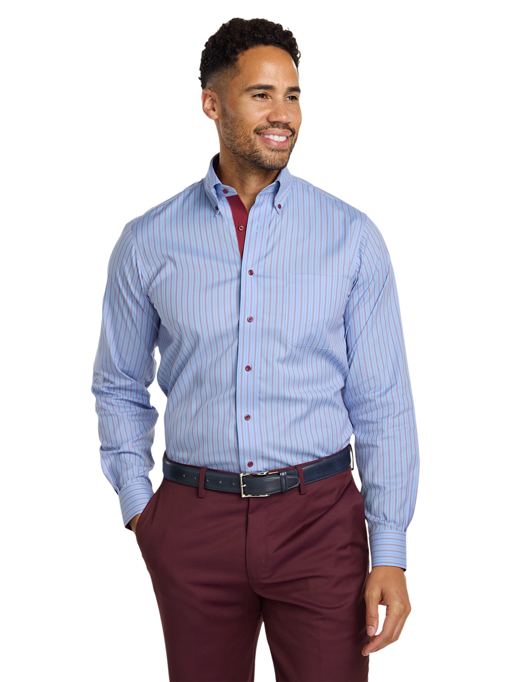 Alternate Image of Comfort Stretch Non-iron Stripe Dress Shirt With Contrast Trim-1