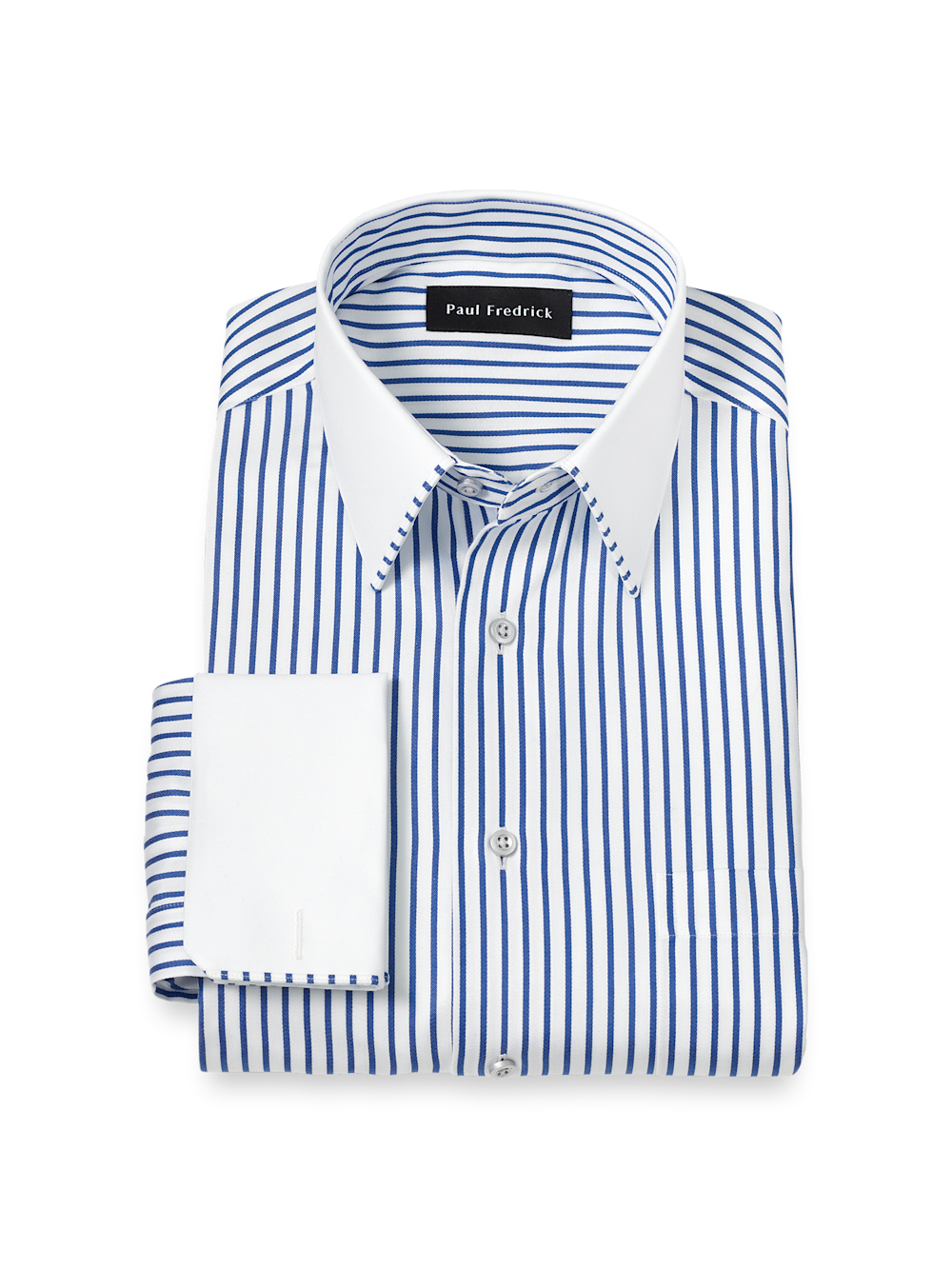 Product Image of Comfort Stretch Non-iron Stripe Dress Shirt With Contrast Trim-Blue