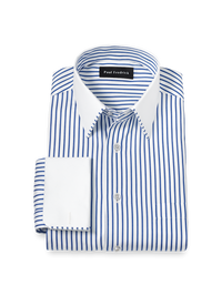 Comfort Stretch Non-Iron Stripe Dress Shirt With Contrast Trim - Blue