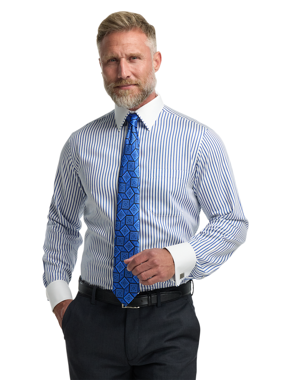 Alternate Image of Comfort Stretch Non-iron Stripe Dress Shirt With Contrast Trim-1