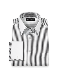 Comfort Stretch Non-Iron Stripe Dress Shirt With Contrast Trim - Black